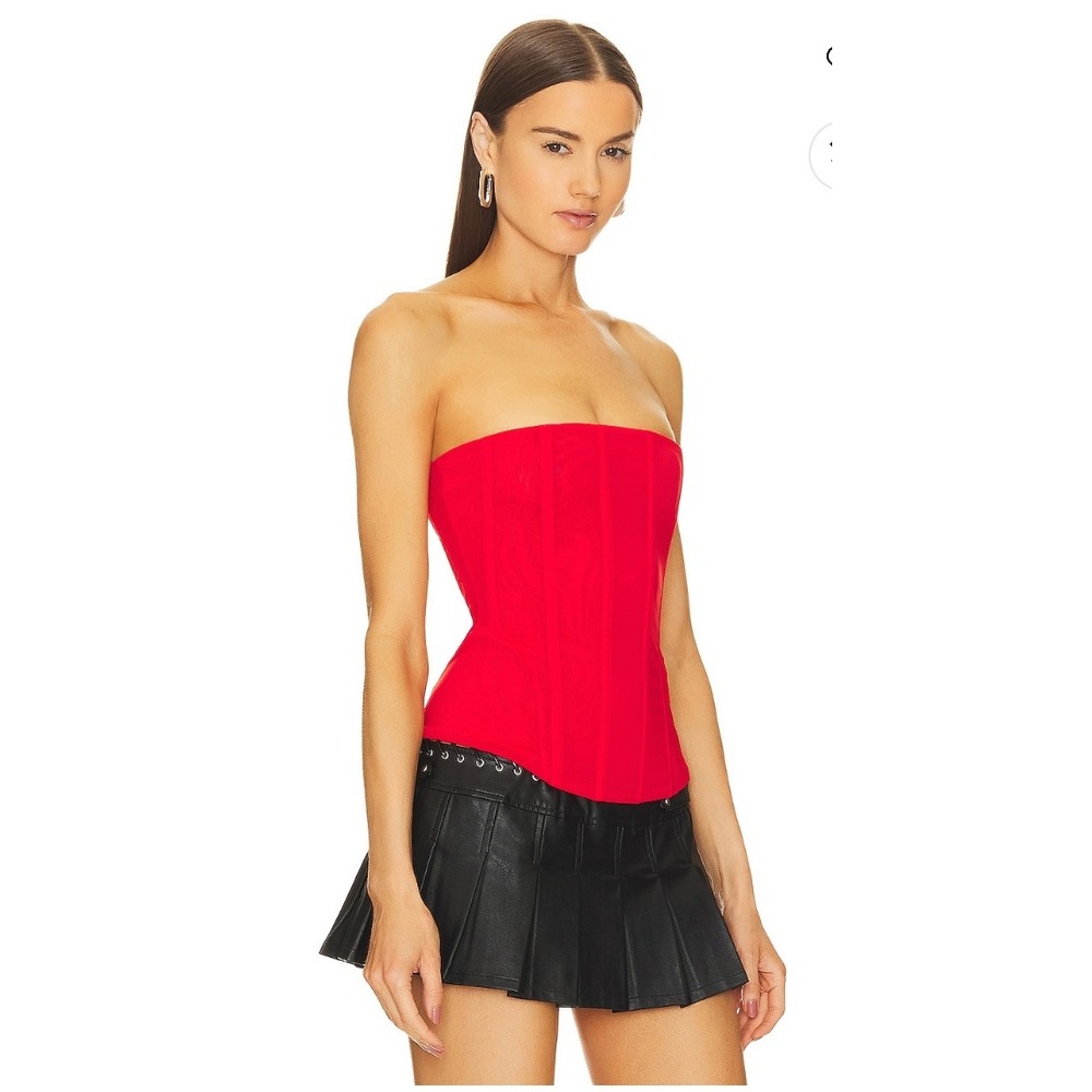 Miaou‎ Red Mesh Libra Corset Top Strapless Boning Back Zip Tube Top XS